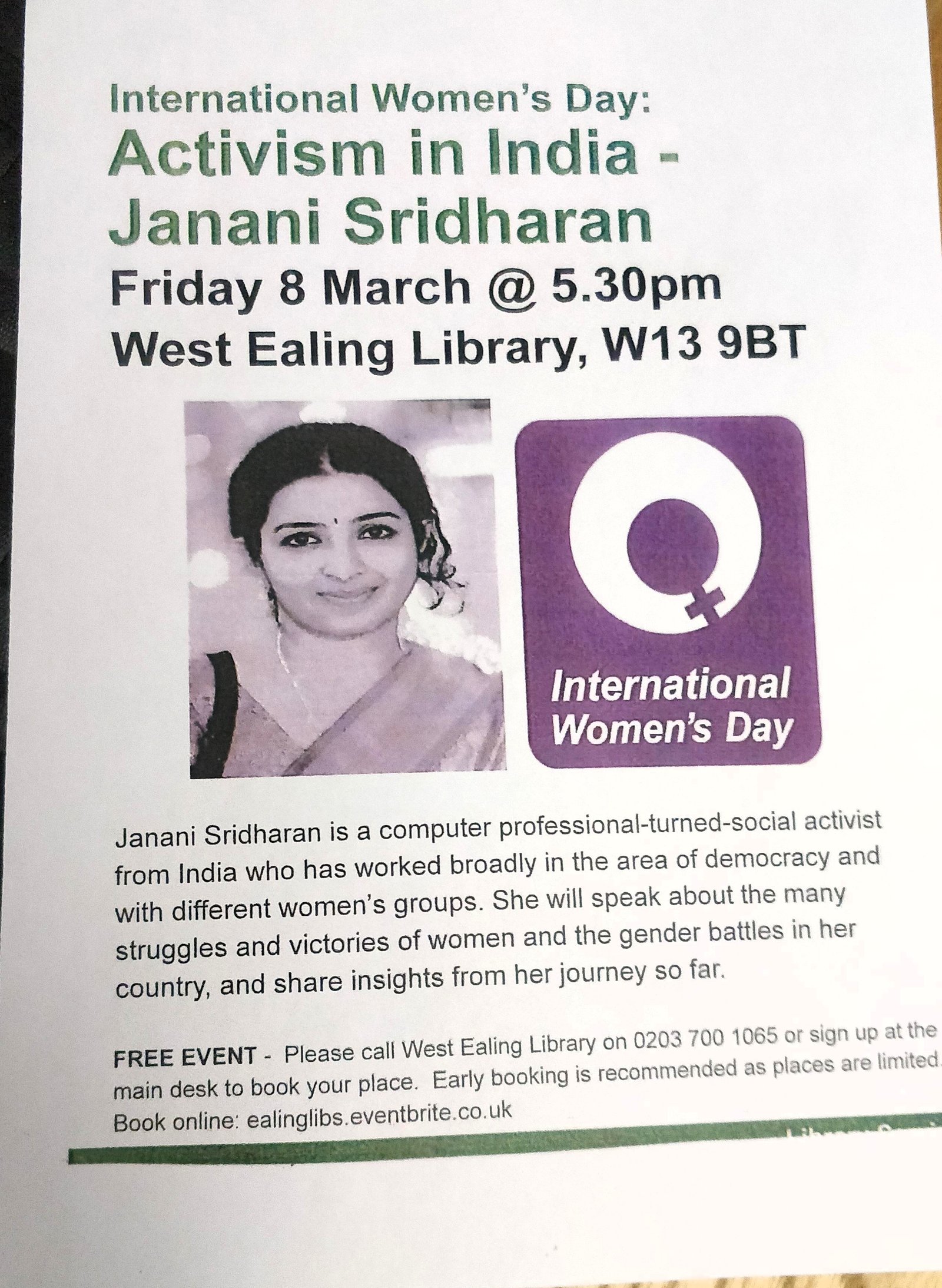 Ealing Library event, London 2019